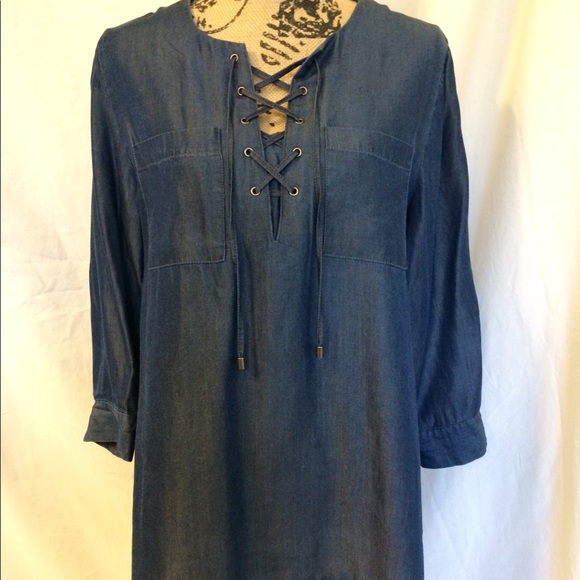 intro Tops - Intro Chambray Tunic Top Size Medium Blue